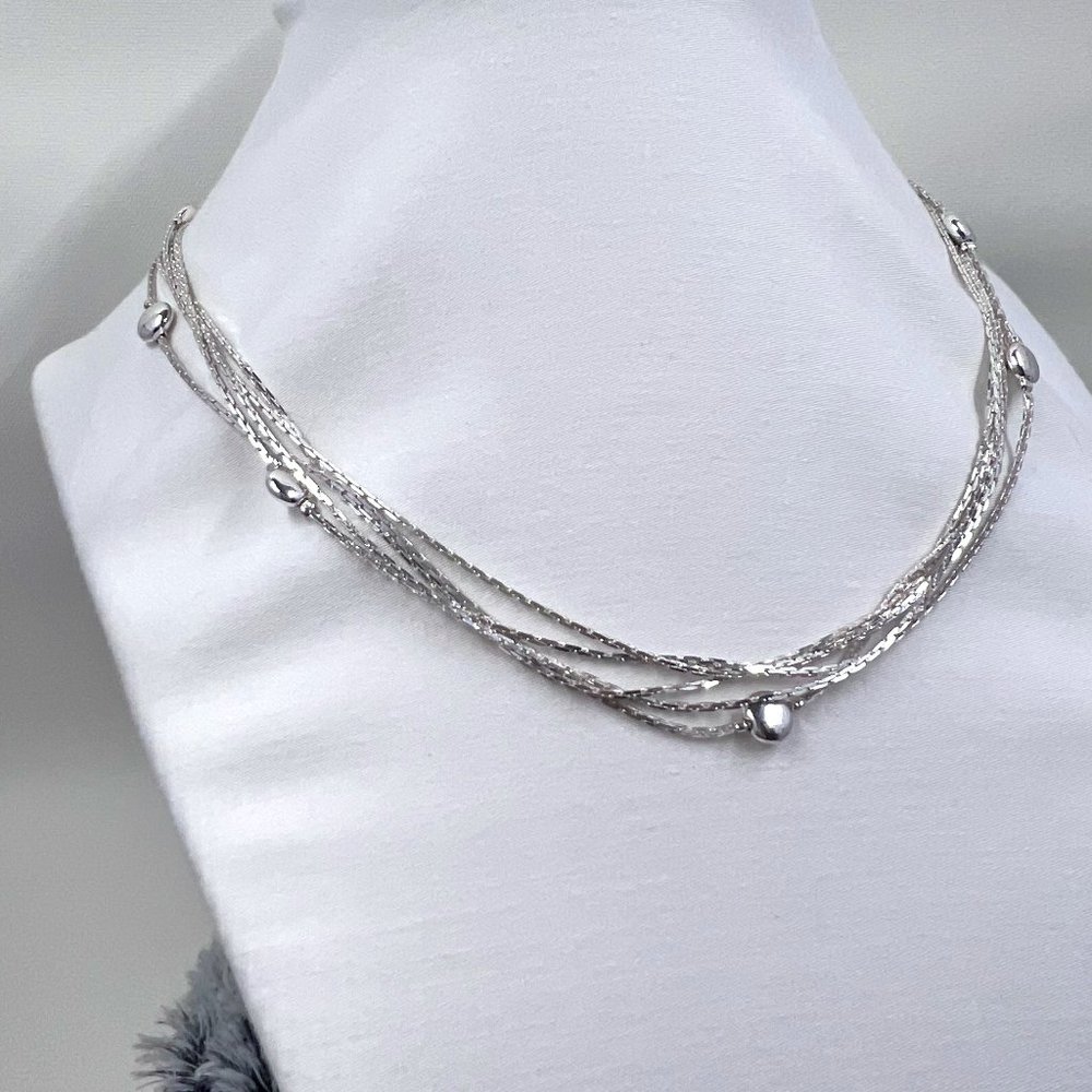 Nine West Silver Toned 16” 5 Strand Chain Necklace with Disk Beads
